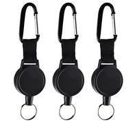 KUUQA 3 Pieces Heavy-Duty Retractable Keychains Retractable Badges Reel Clip with 65cm/ 25 Inches Steel Wire Rope, Black