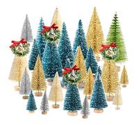 KUUQA 36Pcs Bottle Brush Trees Set, Diorama Trees Mini Sisal Christmas Trees with Christmas Wreaths for Christmas Table Decorations, DIY Room Décor