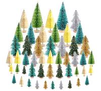KUUQA 50Pcs Mini Christmas Village Trees Bottle Brush Trees Trees Sisal Snow Frosted Trees Tabletop Trees Mini Sisal Trees for Christmas Party Home Decorations Diorama Models, Small Size Trees