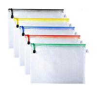 Kuuqa A4 Plastic Zip Wallets Folders Mesh Document Bags for File Storage Paper Organization, Set of 5