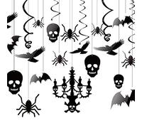 KUUQA Halloween Hanging Decorations Ceiling Decoration of Chandelier Bat Crow Spider Skull for Haunted House Decoration, Set of 20