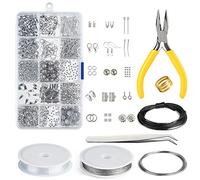 Kuuqa Jewelry Making Kit: 15-Piece Findings, 4 Beading Wires, Tools for Beginners - Non-Foldable, Adults