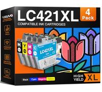 Kuva LC421XL LC421 XL Ink Cartridges Compatible with Brother LC 421 LC421XL LC 421 XL LC421VAL Printer Replacement for Brother DCP-J1050DW MFC-J1010DW DCP-J1140DW,Black Cyan Magenta Yellow,4-pack.