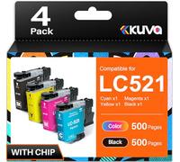 Kuva LC521 LC521XL Ink Cartridges Replacement for Brother LC521 LC-521 LC521VAL Ink Multipack for Brother DCP-J1260W DCP-J1310DW DCP-J1313DW DCP-J1360DW DCP-J1460DW Printer (4-Pack)