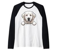 Kuvasz Funny Peeking Hungarian Guardian Dog Lover Raglan Baseball Tee