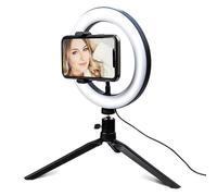 KUVIAS 8" Ring Light with Stand Phone Tripod with Light - Portable Small Standing Professional LED Ring Light for Camera Selfie, Make Up, YouTube, TikTok, Shooting & Vlogging with Inline Controller