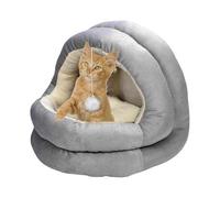 Kuvias Cat Cave Igloo - Enclosed Self Warming Tunnel Bed with Window, Dangling Toy & Detachable Cushion Pillow - Durable Grey Cat Bed Dome Igloo Tent for Indoor Use (Beige, 35x22x40cm)