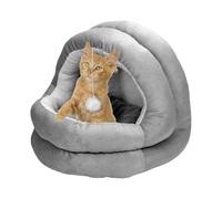 Kuvias Cat Cave Igloo - Enclosed Self Warming Tunnel Bed with Window, Dangling Toy & Detachable Pillow - Durable Grey Cat Bed Dome Tent for Indoor Use (Grey, 35x22x40cm)
