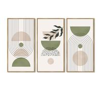 KUVIOKE Boho Wall Art Green Botanical Leaf Artwork Sage Framed Wall Decor for Bathroom 8x16in3pcs Natural Framed