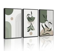 KUVIOKE Botanical Boho Framed Wall Art Modern Bohemian Plants Wall Decor Green Geometry Lines Prints Artwork for Living Dining Room Decor 11x14in (Black Framed)