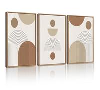 KUVIOKE Botanical Boho Framed Wall Art Modern Bohemian Plants Wall Decor Natural Brown Geometry Lines Prints Artwork for Living Dining Room 12x16in (Natural Framed)