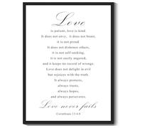 KUVIOKE Christian Framed Wall Art Patient Love is Kind 1 Corinthians 13:4-8 Positive Scripture Rustic Prints Office Home Ready to Hang 12x16in (Black Framed)