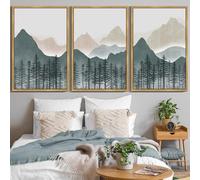 KUVIOKE Mountain Landscape Framed Wall Art Boho Nature Forest Paints Rustic Farmhouse Decor for Bedroom Dining Room Living Room 24x36in (Natural Framed)