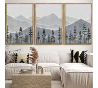 KUVIOKE Mountain Landscape Framed Wall Art Watercolor Nature Forest Painting Boho Farmhouse Rustic Home Decor 24x36in (Natural Framed)