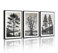 KUVIOKE Vintage Tree Framed Canvas Wall Art Black and White Retro Antique Forest Drawings Nature Wilderness Sketch Wall Painting Modern Decor 12x16in (Black Framed)