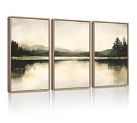 KUVIOKE Watercolor Abstract Mountain Lake Framed Wall Art Brown Landscape Nature Wilderness Painting Nordic Neutral Tan Illustration Decorative Home Decor 12x16in (Natural Framed)