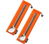 Kuvіk Titanium Spoon/Spork Combo - Ultralight and Compact for Backpacking | Polished Bowl, Long Handle, Food Safe, Non-Toxic, Corrosion Resistant, Resists Stains and Odors, Carrying Bag Included