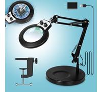 KUVRS 10X Magnifying Glass with Light and Stand, 2-in-1 Large Base & Clamp LED Magnifying Lamp, Any Color Modes Stepless Dimmable Hands Free Lighted Magnifier for Craft Reading Jewelry Close Work