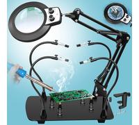 KUVRS Helping Hands Soldering Station, 10X Magnifying Glasses with Light and Stand, 4 Magnetic PCB Pillars, Infinite Color Stepless Dimming Magnifier Lamp for Electronic Repair Model Craft