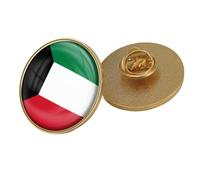 Kuwait Flag Brooches - Ethnic Style Hip Hop Flag Shape Badge Pin,Vintage Brooch For Women Men Charm Jewelry Patriot Clothing Bag Accessories Round