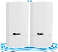 KuWFi 900Mbps Wireless Bridge Kit, 5.8G Outdoor Point to Point WiFi Bridge | 1KM Long Range WiFi Bridges, Ethernet Bridge with 24VPoE, 2RJ 45 Ethernet Port, for Garden, Starlink, Farm, Indoor, 2 Pack