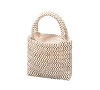 KUWHSIOP Casual Beach Tote Bag Woven Wooden Bead Bag Hollow Out Beach Bag for Vacation Holiday,White
