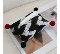 KUWHSIOP Super Soft Tissue Box Cover with Pom-Poms, Rectangle Fluffy Paper Holder Tissue Dispenser Home & Office Decor,Black 3