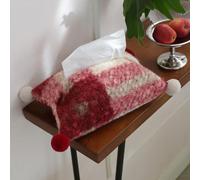 KUWHSIOP Super Soft Tissue Box Cover with Pom-Poms, Rectangle Fluffy Paper Holder Tissue Dispenser Home & Office Decor,Red 2