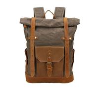 KUWHSIOP Vintage Waxed Canvas Backpack, Durable Leather Rucksack Casual Daypack for Men Women, Ideal for Work Hiking Camping Outdoor,Brown