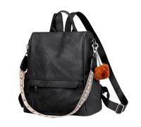KUWHSIOP Women Backpack Purse Fashion Shoulder Bag Convertible Rucksack with Detachable Pompoms for Travel Work School,Black