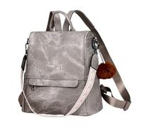 KUWHSIOP Women Backpack Purse Fashion Shoulder Bag Convertible Rucksack with Detachable Pompoms for Travel Work School,Gray