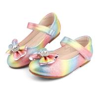 KUWIBY Girl Glitter Princess Flat Shoes Mary Jane Ballet Dress Shoes Kids Bling Bowknot Crown Birthday Party Shoes Bright Diamond Cosplay Dance Shoes for Little Girls Toddlers Multicolor