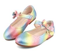 KUWIBY Girl Glitter Princess Mary Jane Ballet Dress Shoes Kids Bling Bowknot Birthday Party Shoes Bright Diamond Cosplay Dance Shoes for Little Girls Toddlers Multicolor