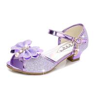 KUWIBY Girl Sandals Glitter Princess Shoes Sequin Party Shoes Bling Bowknot High Heels Wedding Birthday Dress Comfort Bright Diamond Cosplay Dance for Little Girls Christmas Purple