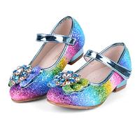 KUWIBY Girl Sandals Glitter Princess Shoes Sequin Party Shoes Bling Bowknot High Heels Wedding Birthday Dress Comfort Bright Diamond Cosplay Dance for Little Girls Christmas Multicolor Blue