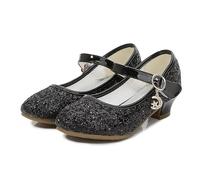 KUWIBY Girl Sandals Glitter Princess Shoes Sequin Party Shoes Bling Bowknot High Heels Wedding Birthday Dress Comfort Bright Diamond Cosplay Dance for Little Girls Christmas Black
