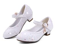 KUWIBY Girls Princess High Heel Sandals,Bowknot Sequin Dress Shoes | Glitter bling,comfy insole,multi colors available;great for wedding,birthday,party,cosplay & formal dress-up occasions
