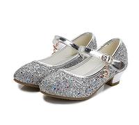KUWIBY Girls Princess High Heel Sandals,Bowknot Sequin Dress Shoes | Glitter bling,comfy insole,multi colors available;great for wedding,birthday,party,cosplay & formal dress-up occasions