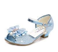 KUWIBY Girls Princess High Heel Sandals,Bowknot Sequin Dress Shoes | Glitter bling,comfy insole,multi colors available;great for wedding,birthday,party,cosplay & formal dress-up occasions