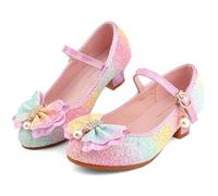 KUWIBY Girls Princess High Heel Sandals,Bowknot Sequin Dress Shoes | Glitter bling,comfy insole,multi colors available;great for wedding,birthday,party,cosplay & formal dress-up occasions