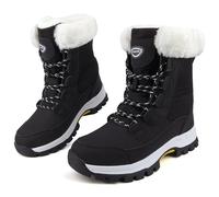 KUWIBY Winter Boots Women Snow Boots Waterproof Non-Slip Comfy Flats Warm Fur Lining Booties Ladies Outdoor Soft Lightweight Lace Up Walking Shoes Size 3 black