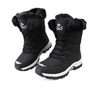 KUWIBY Winter Boots Women Snow Boots Waterproof Non-Slip Comfy Flats Warm Fur Lining Booties Ladies Outdoor Soft Lightweight Lace Up Walking Shoes Size 3 Black