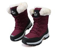 KUWIBY Winter Boots Women Snow Boots Waterproof Non-Slip Comfy Flats Warm Fur Lining Booties Ladies Outdoor Soft Lightweight Lace Up Walking Shoes Size 5 Red