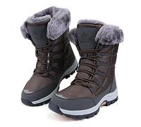 KUWIBY Winter Boots Women Snow Boots Waterproof Non-Slip Comfy Flats Warm Fur Lining Booties Ladies Outdoor Soft Lightweight Lace Up Walking Shoes Size 8 Gray Brown