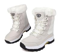 KUWIBY Winter Boots Women Snow Boots Waterproof Non-Slip Comfy Flats Warm Fur Lining Booties Ladies Outdoor Soft Lightweight Lace Up Walking Shoes Size 7 beige