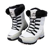 KUWIBY Winter Boots Women Snow Boots Waterproof Non-Slip Comfy Flats Warm Fur Lining Booties Ladies Outdoor Soft Lightweight Lace Up Walking Shoes Size 4 White