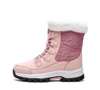 KUWIBY Winter Boots Women Snow Boots Waterproof Non-Slip Comfy Flats Warm Fur Lining Booties Ladies Outdoor Soft Lightweight Lace Up Walking Shoes Size 8 pink