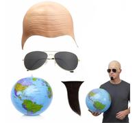 Kuwuarg Pitbull Bald Cap 4 Pcs Mr Worldwide Costume Set,Cosplay Performance | Complete Bald Caps Pitbull Set, Inflatable Globe Accessory, Halloween Celebration Costume, Cosplay Performance
