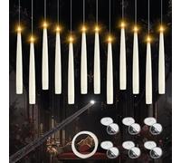 KUWUNG 12 Pcs Floating Candles with Magic Wand Remote, Hanging Magic Candle, Flameless led Floating Candles Flickering Warm Light LED Taper Candles for Halloween, Christmas, Wedding, Birthday Party