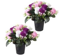 KUWUNG 2 Pcs Artificial Flowers for Graves, 25cm Graves Autumn Flowers Artificial Cemetery Sunflower for Outdoor Decoration - Yellow Orange Fake Funeral Memorial Bouquet in Pot for Fall Graveside